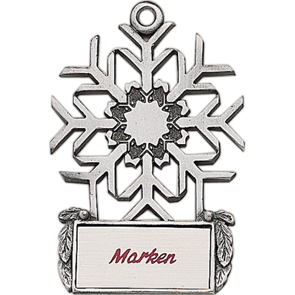 Snowflake Christmas ornament with cord and antique pewter finish.... from ASI 68760 Marken Industries / Marken