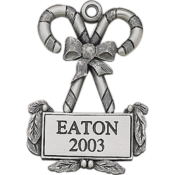 Candy Canes Christmas ornament with cord and antique pewter finish.... from ASI 68760 Marken Industries / Marken