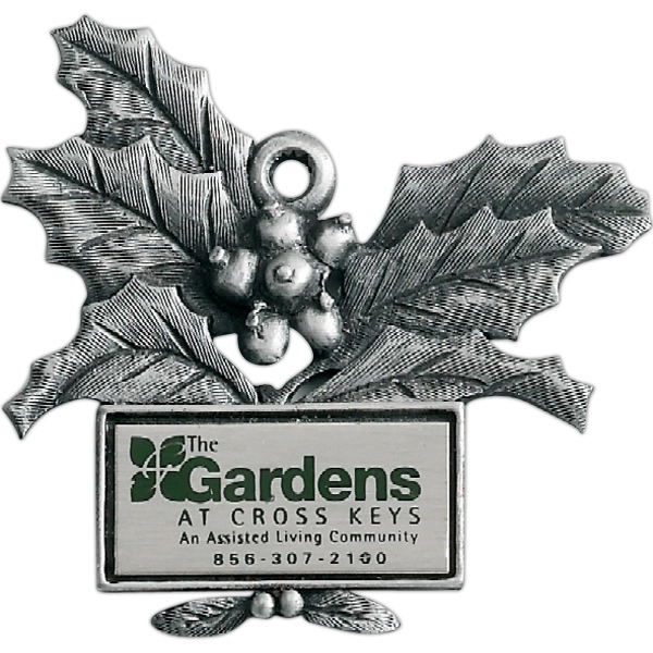 Holly Leaves Christmas ornament with cord and antique pewter finish.... from ASI 68760 Marken Industries / Marken