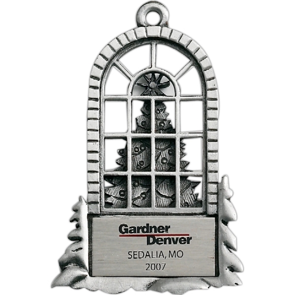 Window with Tree Christmas ornament with cord and antique pewter finish.... from ASI 68760 Marken Industries / Marken