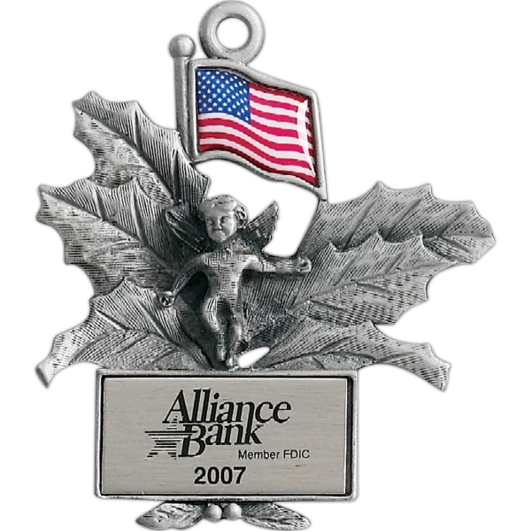 USA Holly Christmas ornament with cord and antique pewter finish.... from ASI 68760 Marken Industries / Marken