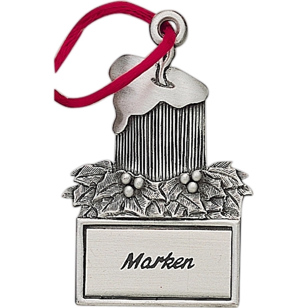 Candle with Holly Christmas ornament with cord and antique pewter finish.... from ASI 68760 Marken Industries / Marken