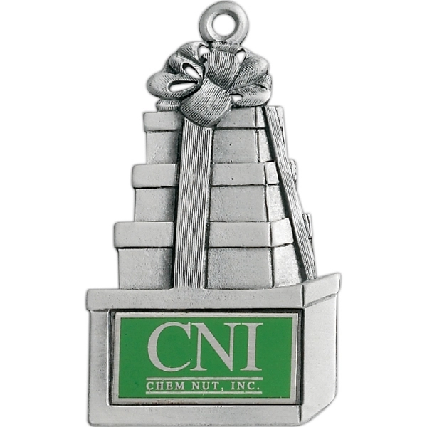 Gifts Christmas ornament with cord and antique pewter finish.... from ASI 68760 Marken Industries / Marken