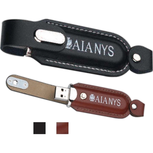 3 1/2" x 1 1/8" USB flash drive with leather design,... from ASI 90859 Tempo Industries Inc / Tempoline