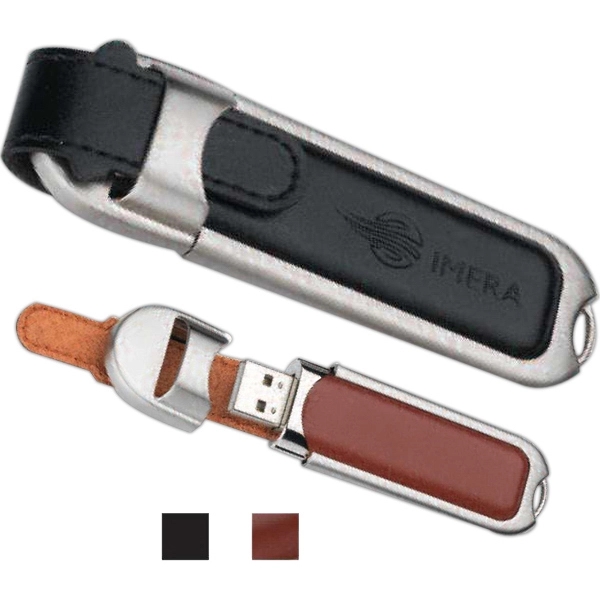 3 1/2" x 1" leather and metal USB flash drive with... from ASI 90859 Tempo Industries Inc / Tempoline