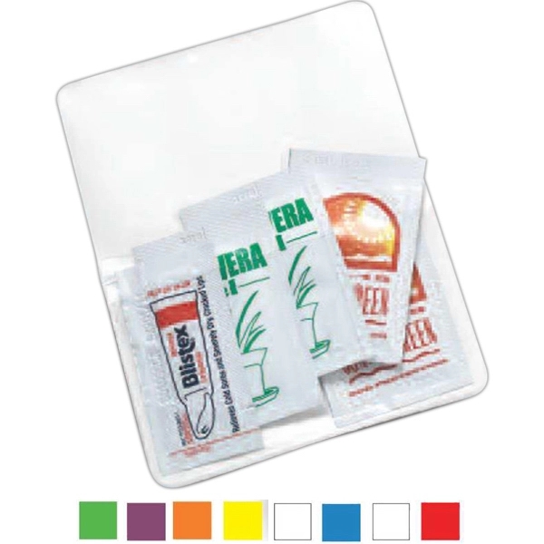 Pocket-sized vinyl kit filled with Blistex, two packets of SPF15 sunblock... from ASI 90859 Tempo Industries Inc / Tempoline