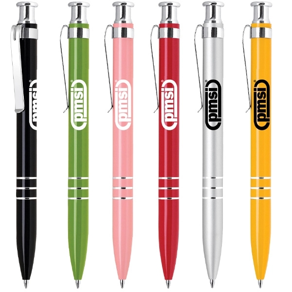 Click action aluminum ballpoint pen, pearl white barrel colored rubber grip.... from ASI 40544 Binaco / Binaline