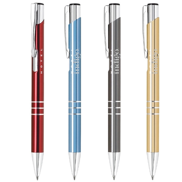 Push action metal pen, high polish finish and silver accents.... from ASI 40544 Binaco / Binaline