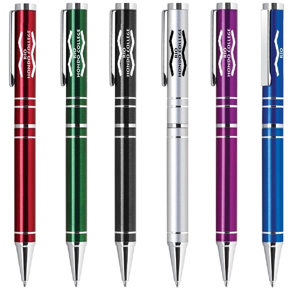Twist action aluminum ballpoint pen, chrome accents. Standard ink refill is... from ASI 40544 Binaco / Binaline