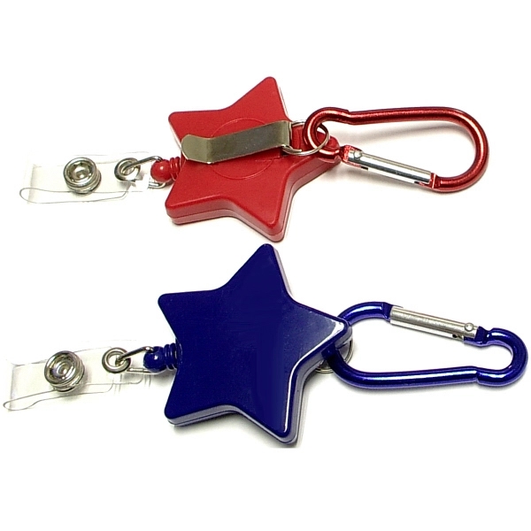 Star shape retractable badge holder with carabiner... from ASI 74585 Nu Promo International / Nu Promo Line