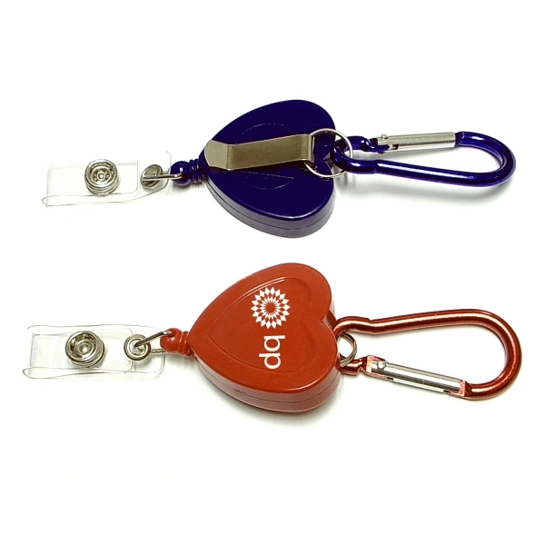 Heart shape retractable badge holder with carabiner... from ASI 74585 Nu Promo International / Nu Promo Line