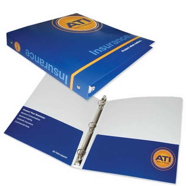 Three-ring laminated paper binder with two 4-1/4" pockets, printed in full... from ASI 32050 Admore / Admore®