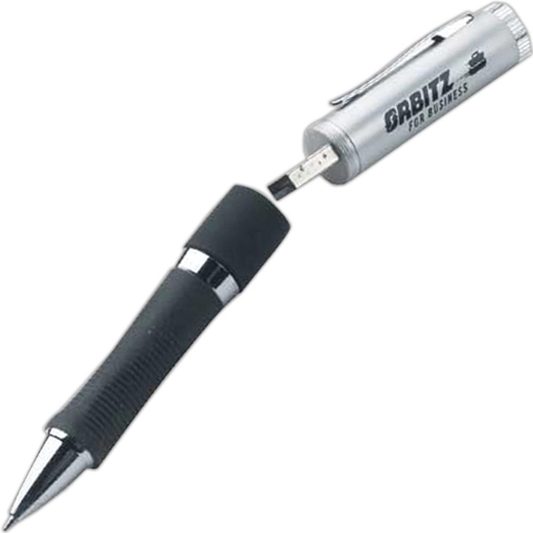 5 1/2" silver USB flash drive pen with black rubber grip,... from ASI 90859 Tempo Industries Inc / Tempoline