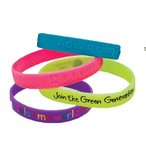 Silicone bracelet. Adult and child sizes. Available glow in the dark,... from ASI 34345 Ad Bands Plus / Ad-Bands Alliance Rubber