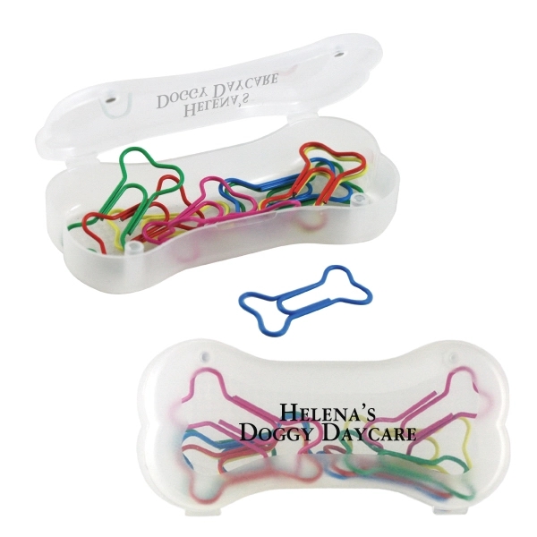 Dog bone shaped paper clips and case; features 10 assorted color... from ASI 62190 Illini