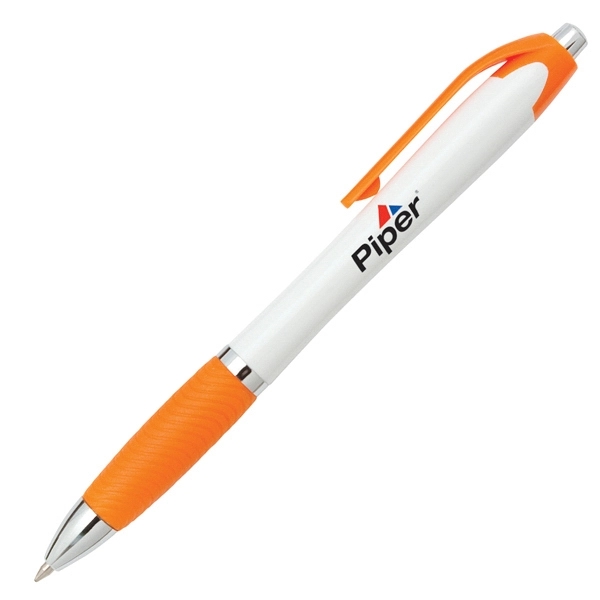 Push action satin finish plastic pen with silicone colored grip.... from ASI 42920 Busrel Inc
