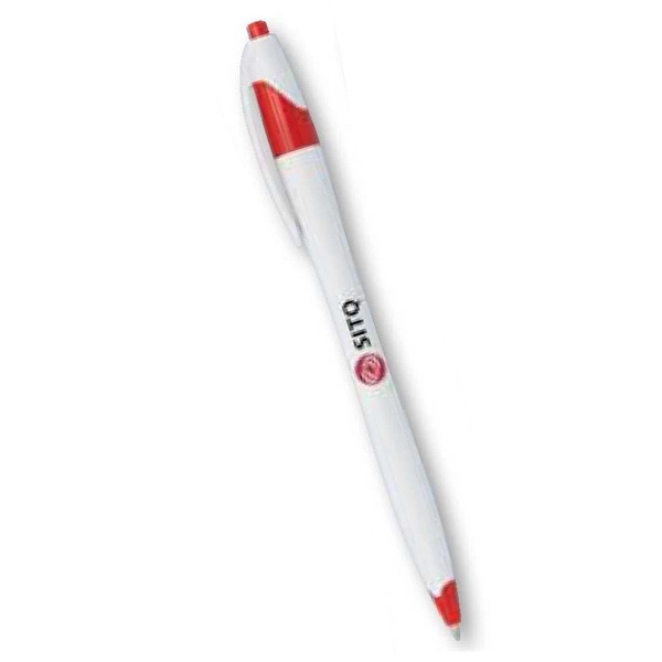 Push action white plastic pen with colored trim.... from ASI 42920 Busrel Inc
