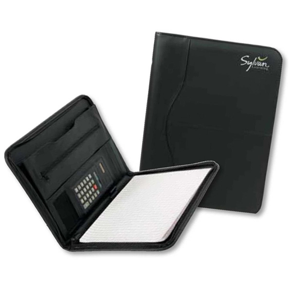 Padfolio in leatherette with zipper closure. Solar calculator and notepad. Space... from ASI 42920 Busrel Inc