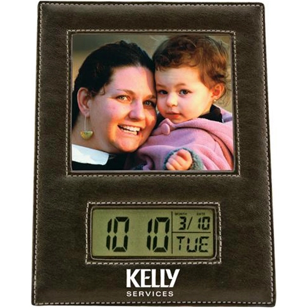 Leather photo frame with LCD clock.... from ASI 31570 Advantage Industries / AdVantage Line®