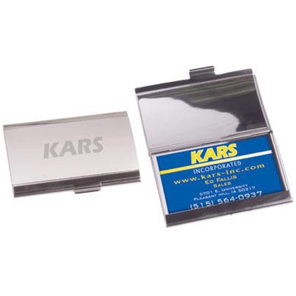 Two-tone mirror finished aluminum horizontal business card holder.... from ASI 31570 Advantage Industries / AdVantage Line®