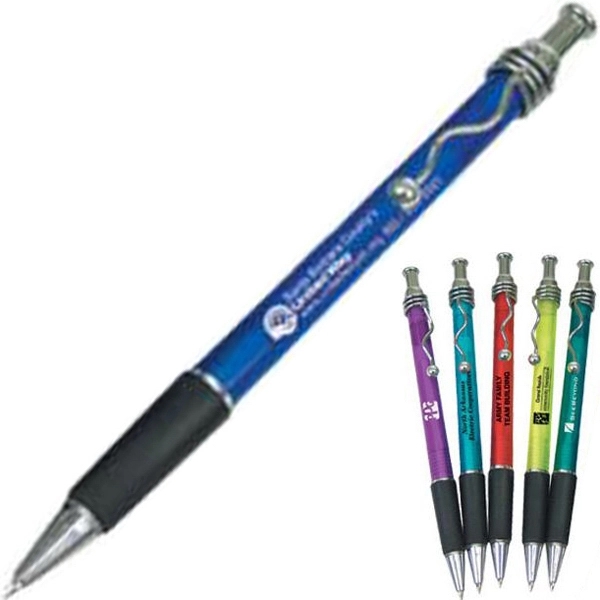 Translucent retractable ballpoint pen with chrome plated clip and rubber grip.... from ASI 31570 Advantage Industries / AdVantage Line®