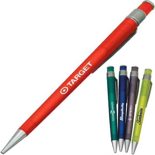 Frosted translucent retractable ballpoint pen with pewter finish clip and tip.... from ASI 31570 Advantage Industries / AdVantage Line®