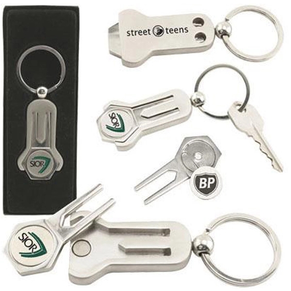 Executive brass divot fixer with a split ring key holder.... from ASI 31570 Advantage Industries / AdVantage Line®