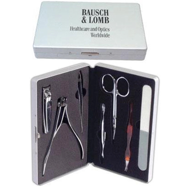 Seven piece manicure set in a hinged aluminum case with black... from ASI 31570 Advantage Industries / AdVantage Line®