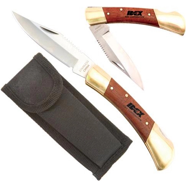 Large rosewood and brass knife with locking blade.... from ASI 31570 Advantage Industries / AdVantage Line®