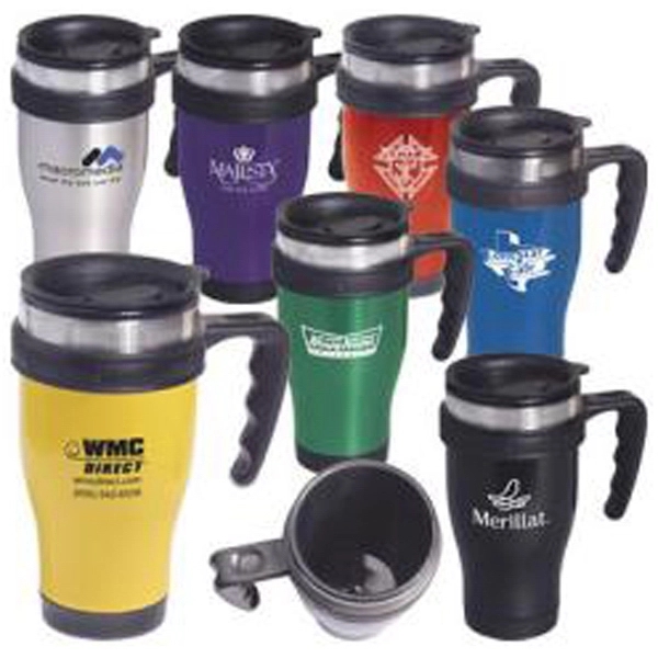 Stainless steel, 16 oz. large grip mug with closure top.... from ASI 31570 Advantage Industries / AdVantage Line®