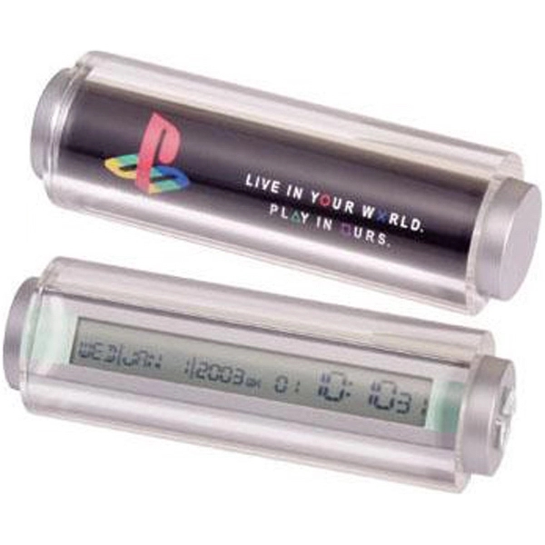 Acrylic tube clock with full color insert and easy to read... from ASI 31570 Advantage Industries / AdVantage Line®