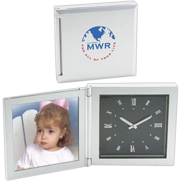 Die cast aluminum clock with photo frame, fits a 3 1/2"... from ASI 31570 Advantage Industries / AdVantage Line®