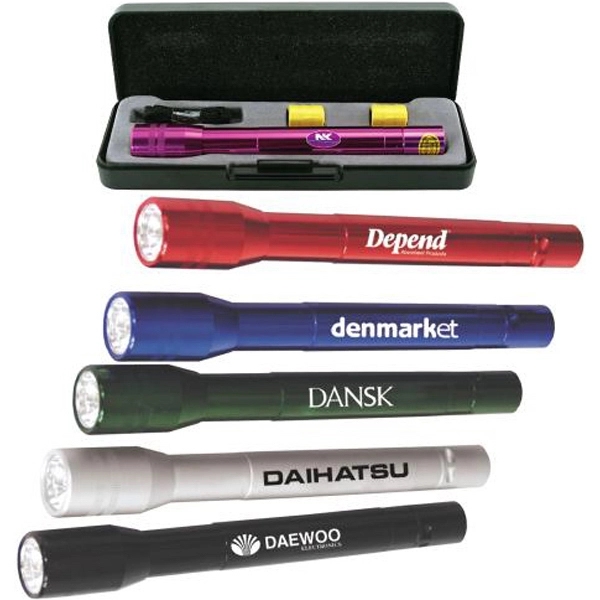 Anodized aluminum LED flashlight gift set in a deluxe black gift... from ASI 31570 Advantage Industries / AdVantage Line®