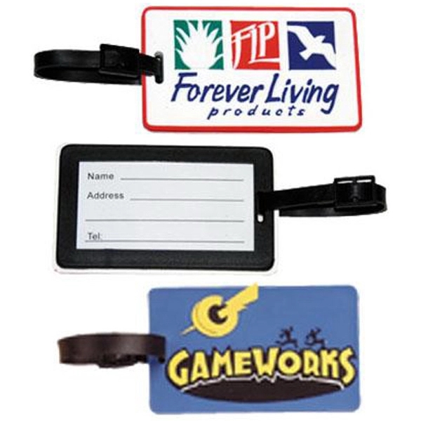 Custom PVC laser cut full color vinyl bag tag with white... from ASI 31570 Advantage Industries / AdVantage Line®