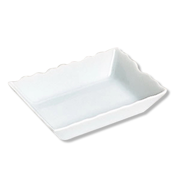 White vitrified porcelain deep scalloped oblong candy dish.... from ASI 68878 Mar's Line / Mar's Promotions / MAR's Line Mars China Collection