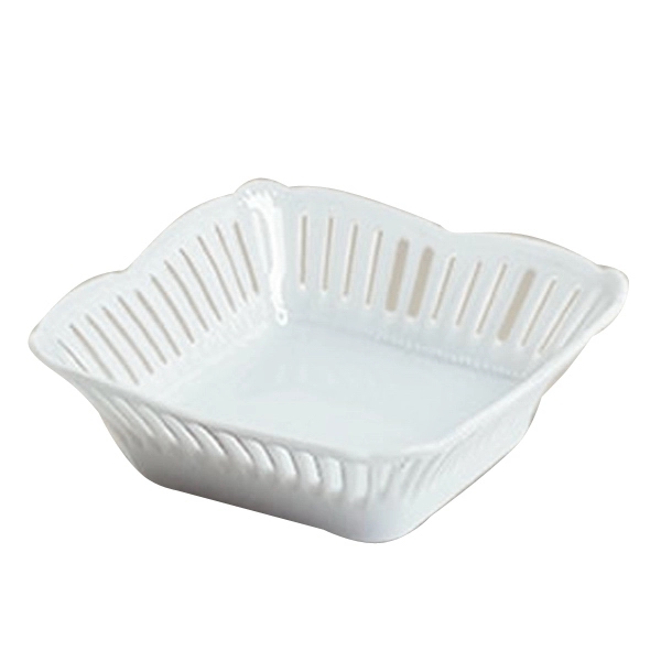 White vitrified porcelain thin square candy dish with openwork.... from ASI 68878 Mar's Line / Mar's Promotions / MAR's Line Mars China Collection