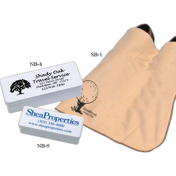 No-Buff Shoe shine with large rectangular case. Size is 5 3/4"... from ASI 34326 Allen Adv Products Inc / Fingertip Line