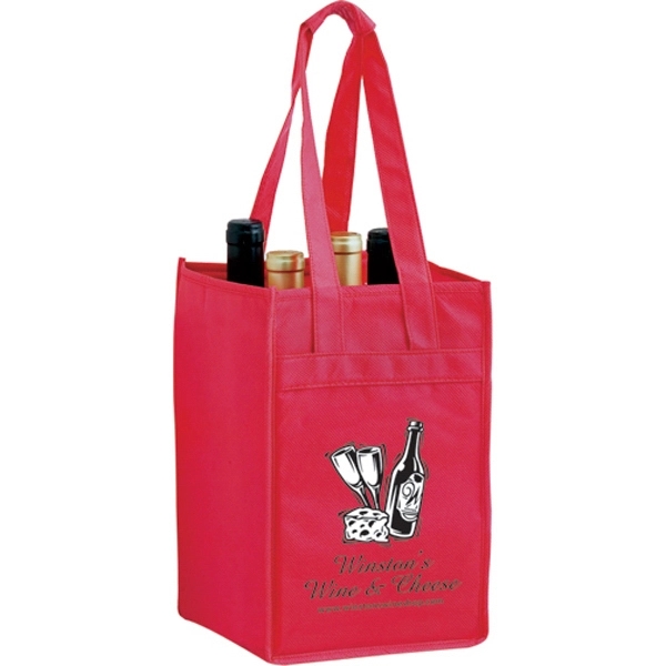 7" x 7" x 11" non-woven PP four-bottle wine tote with... from ASI 35290 American Ad Bag Co
