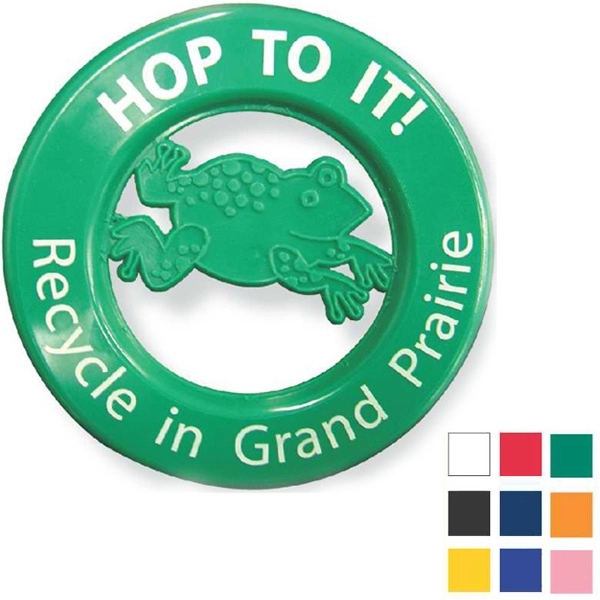 4" flyer with custom shape in center, silkscreen imprint around rim.... from ASI 88620 Specialty Products Company / Newport Plastics / Specialty Line