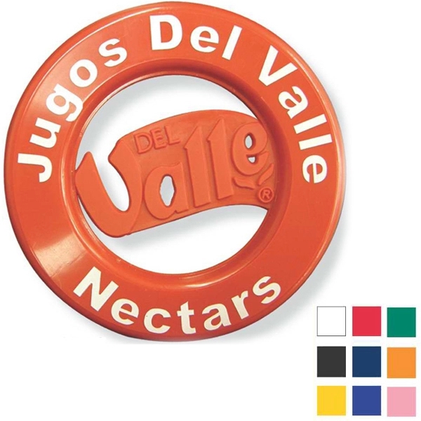6" flyer with custom shape in center, silkscreen imprint around rim.... from ASI 88620 Specialty Products Company / Newport Plastics / Specialty