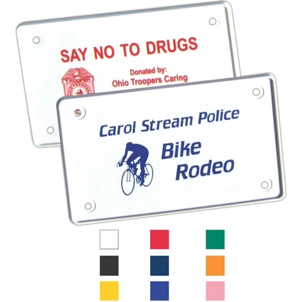Plastic bicycle license plate made from recycled plastic.... from ASI 88620 Specialty Products Company / Newport Plastics / Specialty Line