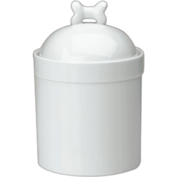 Canister, treat jar with dog bone on top of the lid.... from ASI 68878 Mar's Line / Mar's Promotions / MAR's Line Mars China Collection