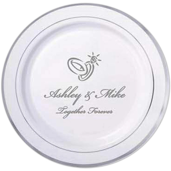 Round premium plastic plate with trim or border.... from ASI 79541 Print Appeal,Inc. / Print Appeal