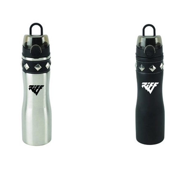 24 oz. Stainless steel water bottle with studded leather band trim.... from ASI 40544 Binaco / Binaline