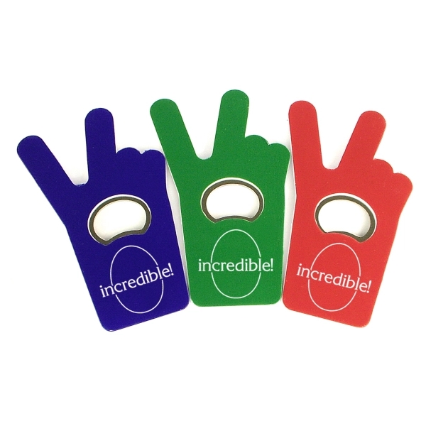 Jumbo size V sign bottle shape magnetic bottle opener.... from ASI 74585 Nu Promo International / Nu Promo Line