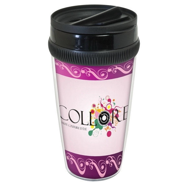 Clear 12 oz. travel tumbler with black lid, 4CP insert and... from ASI 62190 Illini