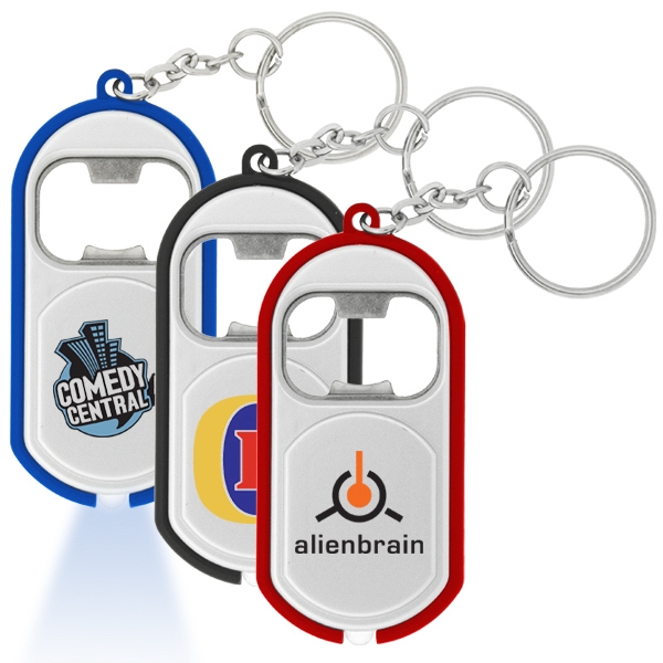 An LED light key chain bottle opener with on/off switch.... from ASI 43442 ZZ DROPPED - High Caliber Line USA / High Caliber Line