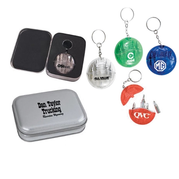 Mini pocket tool kit with key chain and 4 interchangeable bits.... from ASI 31570 Advantage Industries / AdVantage Line®