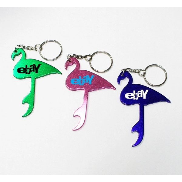 Flamingo shaped aluminum bottle opener with key chain.... from ASI 74585 Nu Promo International / Nu Promo Line