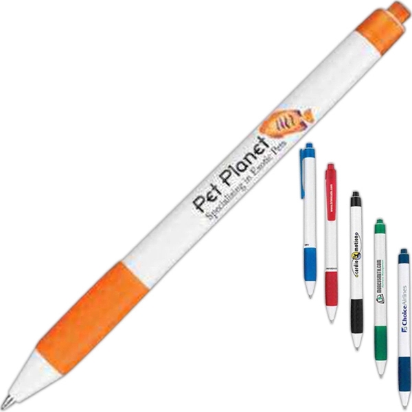 Ballpoint pen with white barrel, contrasting clip, grip and nonrefillable black... from ASI 84833 Newell Custom Writing Instruments / Paper Mate® Newell Brands